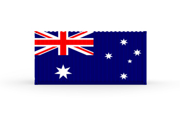 3D Illustration of Cargo Container with Australia Flag on white background with shadows. Delivery, transportation, shipping freight transportation.