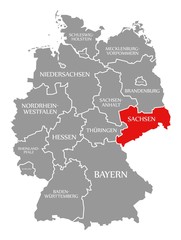 Saxony red highlighted in map of Germany