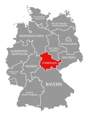 Thuringia red highlighted in map of Germany