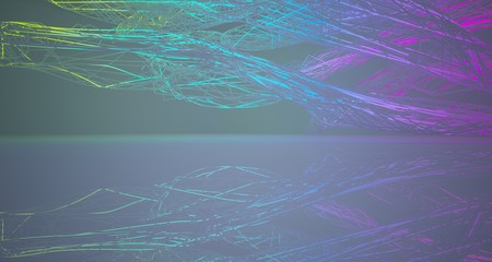 Abstract architectural smooth white interior of a minimalist wires with color gradient neon lighting. 3D illustration and rendering.