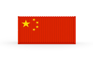 3D Illustration of Cargo Container with China Flag on white background. Delivery, transportation, shipping freight transportation.