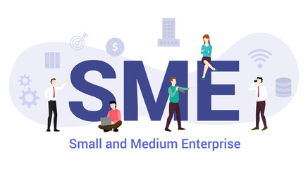 Fototapeta premium sme small and medium enterprise concept with big word or text and team people with modern flat style - vector