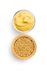 Yellow mustard and mustard seeds.