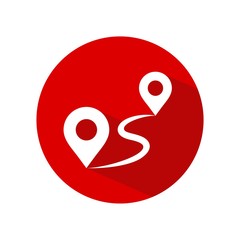 Distance locations icon vector, isolated on red circle