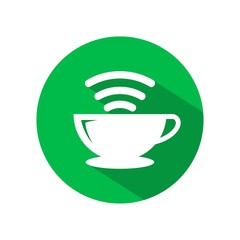 Coffee cup wifi icon vector, internet cafe isolated on green circle