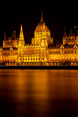 Fototapeta na wymiar Long exposure night picture from beautiful, famous parliament from Budapest, capital of Hungary