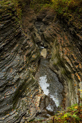 Watkins Glen State Park, located in Watkins Glen, in the Finger Lakes Region of New York State, is a popular travel destination in the autumn season as the leaves change from green to yellow and red.