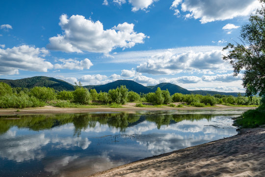 summer, warm, clear, serene, day, trip, journey, walk, vacation, nature, flora, landscape, landscape, mountains, greenery, forest, trees, thickets, grass, grasses, shade, from, sun, river, water, ripp