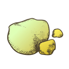 Stone Rock Stacked Pile Fieldstone Color Vector. Solid Strong Stone Crag Exterior Detail And Part Of Construction. Rocky Landscape Element Engraving Template Designed In Retro Style Illustration