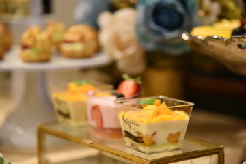 Homemade cheesecake with fresh berries and mint for dessert - healthy organic summer dessert pie cheesecake. Cheese cake.Afternoon tea