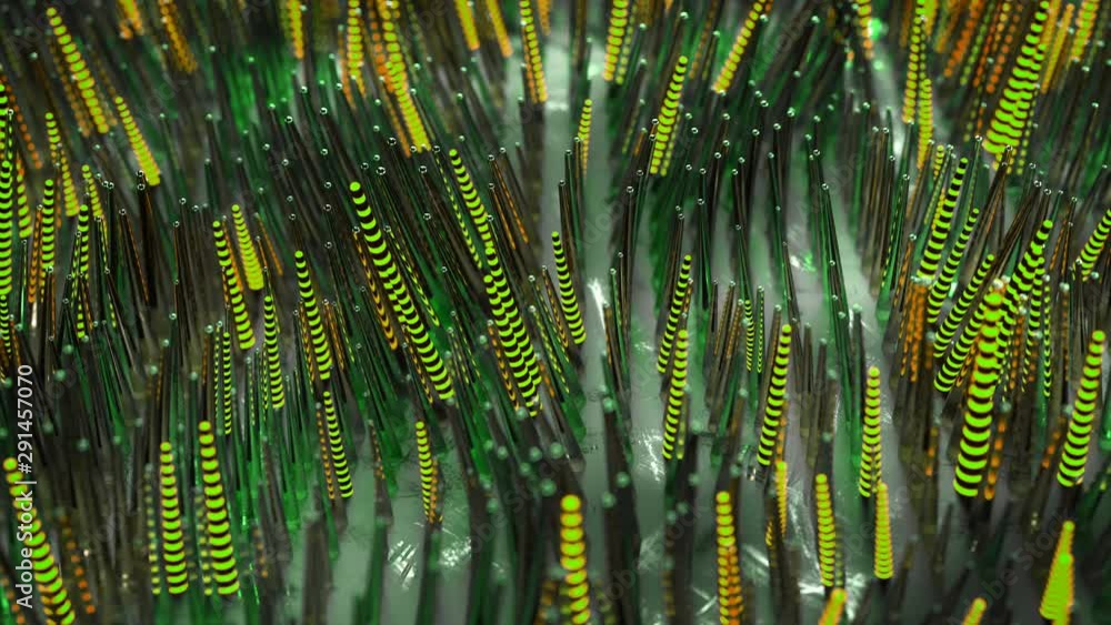 Poster waving green optical fiber tubes. futuristic technologies or sci-fi design. seamless loop 3d render 