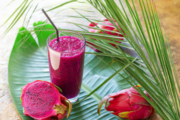 Glass of dragon fruit smoothie