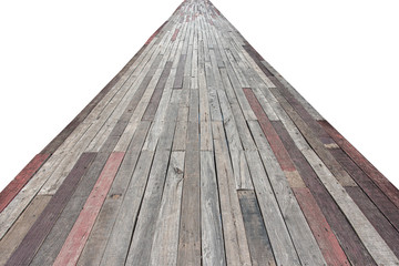 Perspective long wooden floor way isolate on white background