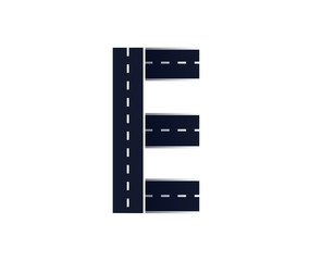 Obraz premium Letter E. Road font. Typography vector design with street lines.
