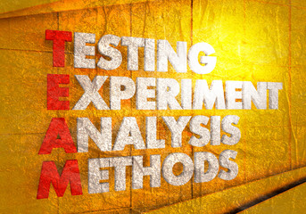 Acronym TEAM - Testing Experiment Analysis Methods. Technology conceptual image.