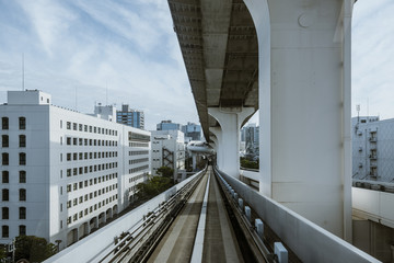 Cityscape from monorail sky train in Tokyo