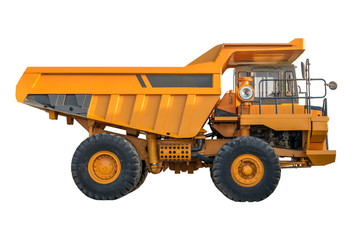 yellow Dumper industrial truck isolated on the white background. 
