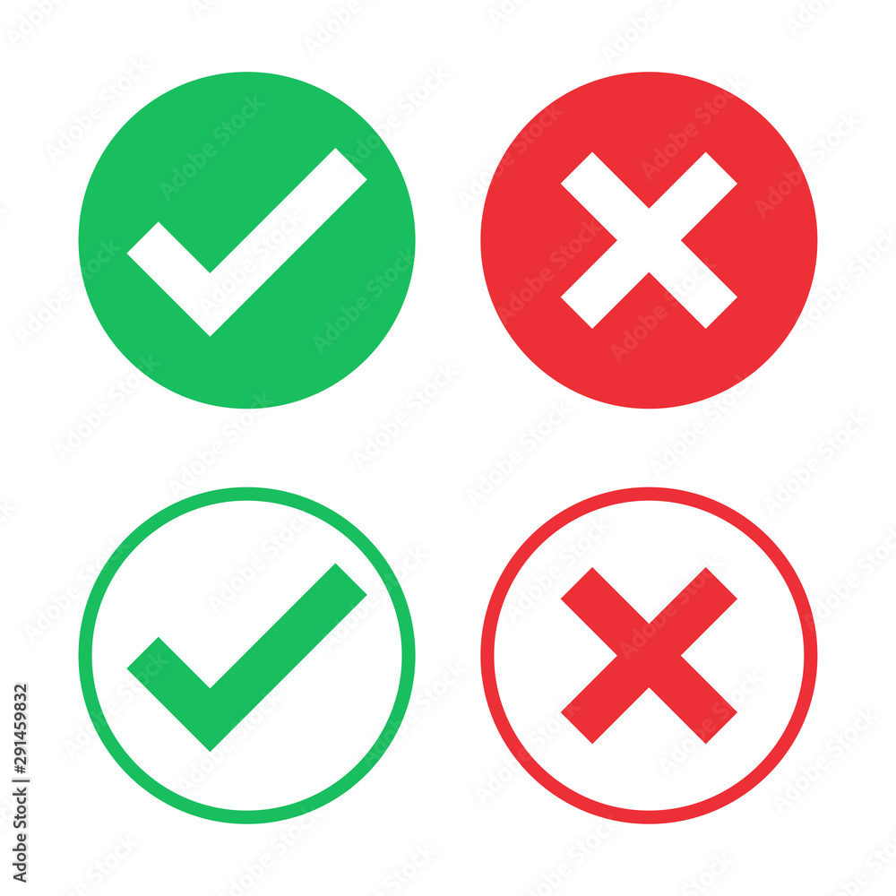 Aufkleber set of check and cross icon in green and red color