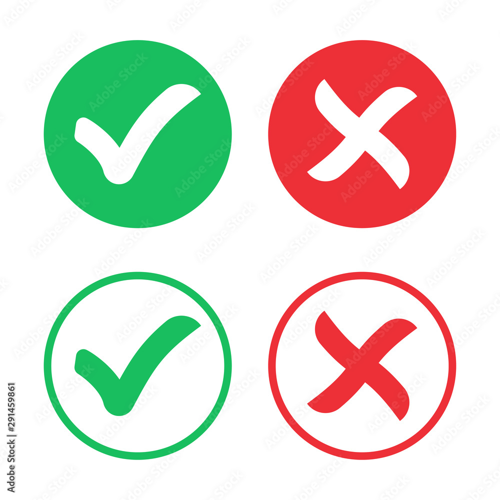 Aufkleber set of check and cross icon in green and red color