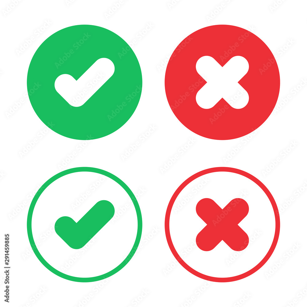 Poster set of check and cross icon in green and red color