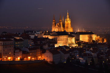 Fototapeta na wymiar Prague castle and St. Vitus Cathedral in Praha 1 - Lesser Town district in Prague, Czech Republic. Night.