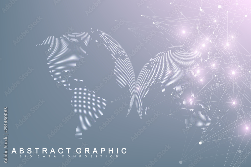 Aufkleber Big data visualization. Geometric abstract background visual information complexity. Futuristic infographics design. Technology background with connected line and dots, wave flow. Vector illustration