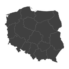 Poland map with selected regions in black color on a white background - obrazy, fototapety, plakaty