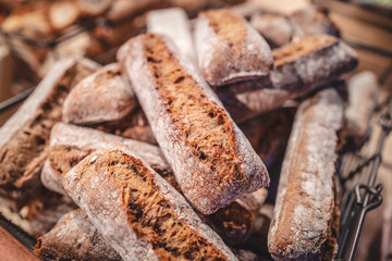 Freshly baked french bread  at the bakery