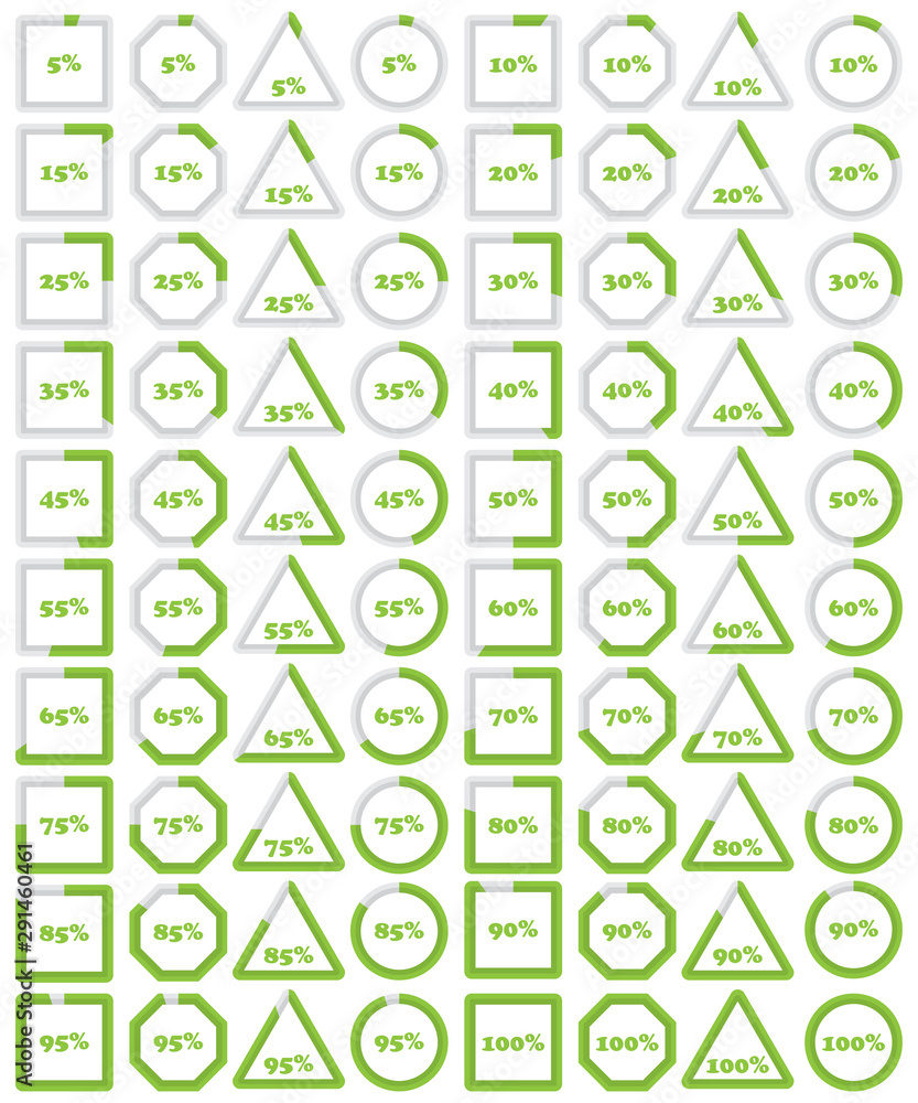 Aufkleber big set of percentage diagrams from 5 to 100 for infographics on a white background