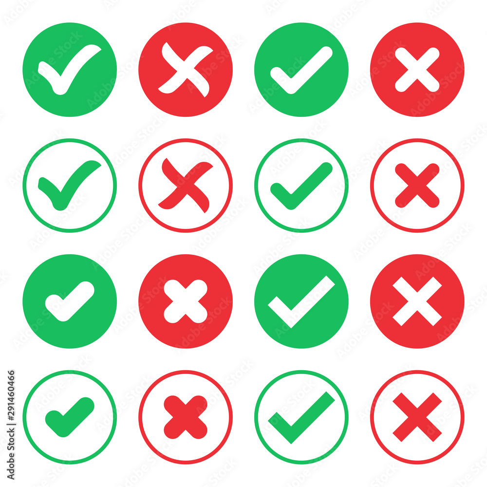 Aufkleber big set of check and cross icon in green and red color