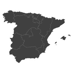 Spain map with selected regions in black color on a white background