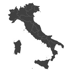 Italy map with selected regions in black color on a white background