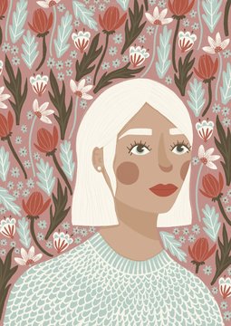 Woman with white hair on floral background