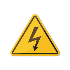 High voltage yellow sign with shadow on a white background