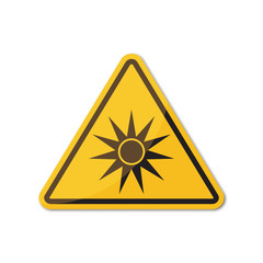 Optical radiation hazard yellow sign with shadow on a white background