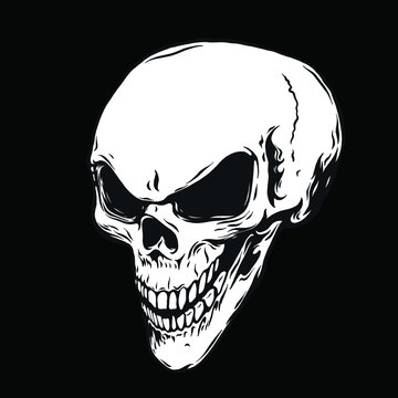 Hand drawn human skulls from different angles. Monochrome vector illustration.	