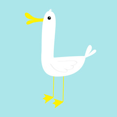 Goose farm bird icon set. Cute cartoon funny kawaii baby character. Flat design. Greeting card. White and yellow color. Blue background. Isolated.