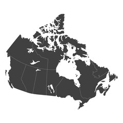 Canada map with selected regions in black color on a white background