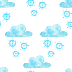 Cloud watercolor hand painted seamless pattern.