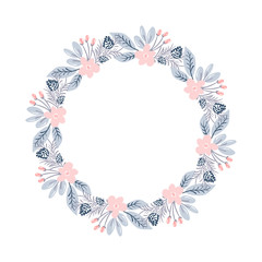 Christmas vector wreath and red berries on evergreen branches with place for text. Isolated xmas illustration for greeting card