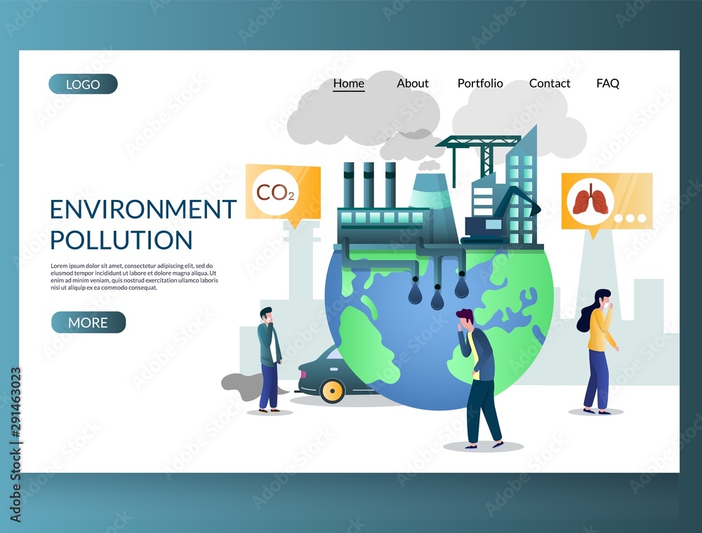 Poster environment pollution vector website landing page design template