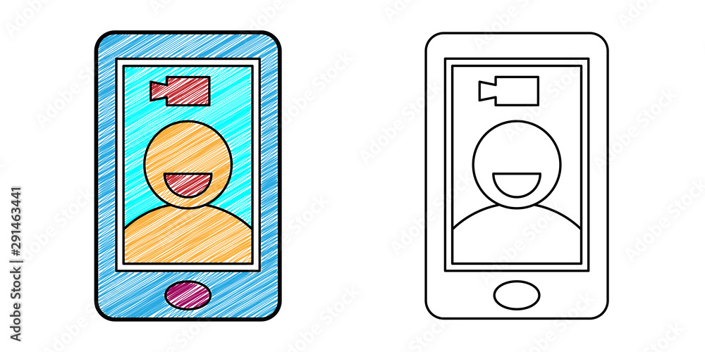 Poster video call icon design vector with texture. editable outline for other style