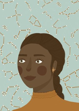 Woman with braided hair on starry background