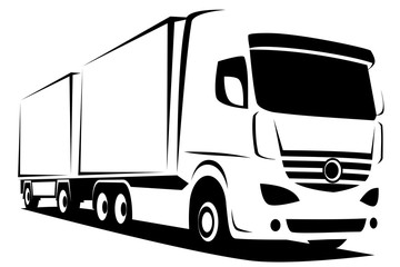 Dynamic vector illustration of an european truck with a trailer delivering goods