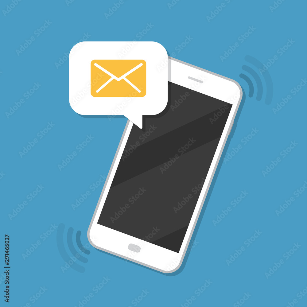 Leinwandbilder New message notification with envelope icon on smartphone in a flat design