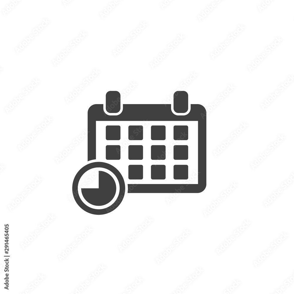 Aufkleber calendar with time icon in black color on a white background