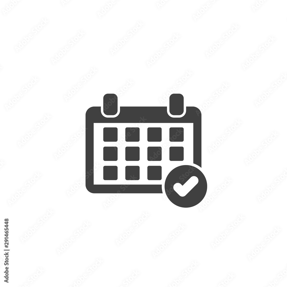 Aufkleber calendar with tick icon in black color on a white background