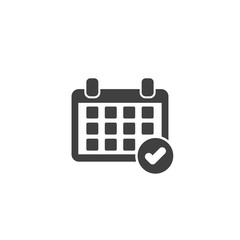 Calendar with tick icon in black color on a white background
