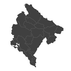 Montenegro map with selected regions in black color on a white background