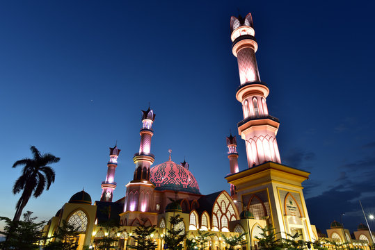 Lombok Islamic Center Mosque illimunated at night, Lombok Island, Indonesia